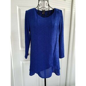Chico's 0 Long Sleeve Scoop Neck Layered Look Knit Sweater Tunic Top Blue